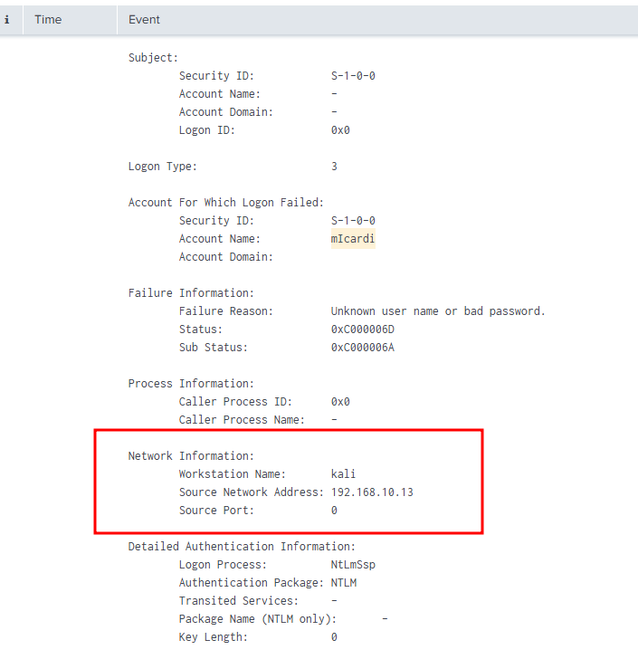 Splunk Failed Logon Analysis Screenshot